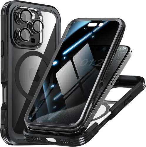 Vista 15 de TOPF&B Funda magnética para iPhone 16, compatible con MagSafe, cubierta completa de 360 grados, protector de pantalla de privacidad integrado