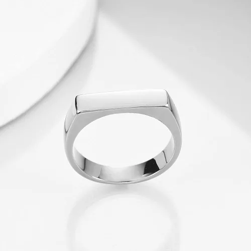 Vista 5 de MYNENEY Anillo de compromiso de boda liso clásico con forma cuadrada de acero inoxidable