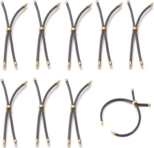 Vista 18 de 10 piezas de pulseras de cordón trenzado de nylon para hacer pulseras deslizantes ajustables con accesorios de latón dorado para accesorios de Negro