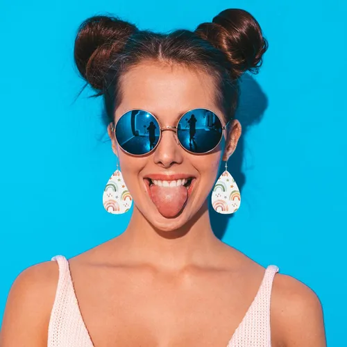 Vista 3 de Vosach Aretes de cuero sintético de moda con diseño de unicornio de príncipe de unicornio, pestañas de lágrima de boda, joyería para mujeres y niñas