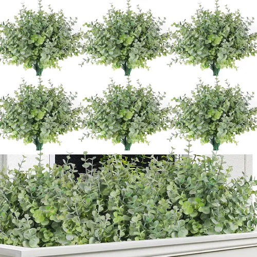 Vista 13 de RECUTMS - 8 tallos artificiales de eucalipto vegetación de 13 pulgadas, color azul polvoriento