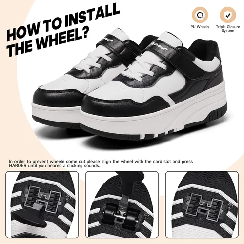 Vista 6 de Zapatos con ruedas para niños, zapatos de patinaje para niños y niñas, zapatillas atléticas con ruedas, adecuados para principiantes