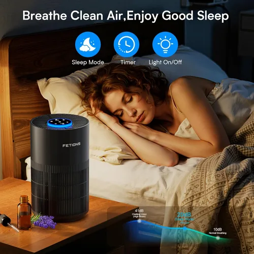 Vista 4 de Purificadores de aire para dormitorio y hogar, filtro de aire silencioso con luz nocturna de modo de sueño