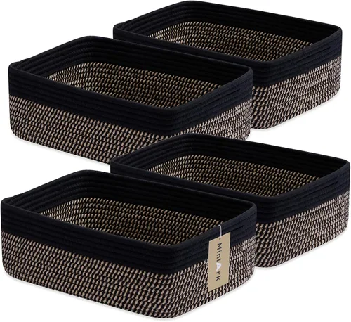 Vista 35 de MiniArk Cestas organizadoras grandes poco profundas de 15 x 11 x 5.1 pulgadas, contenedores de almacenamiento tejidos de cuerda para baño, estantes