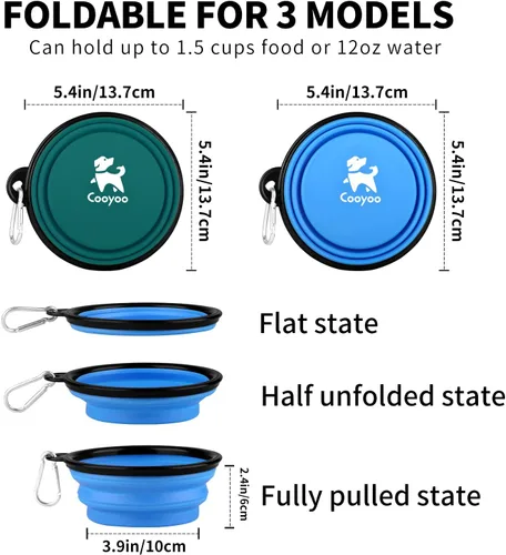 Vista 24 de COOYOO Cuenco plegable para perros, paquete de 2 cuencos plegables para agua para perros y gatos, plato portátil para alimentación de mascotas