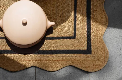 Vista 2 de Alfombra de yute festoneado natural para entrada, alfombra trenzada de yute para cocina, alfombra reversible de yute para interiores y exteriores