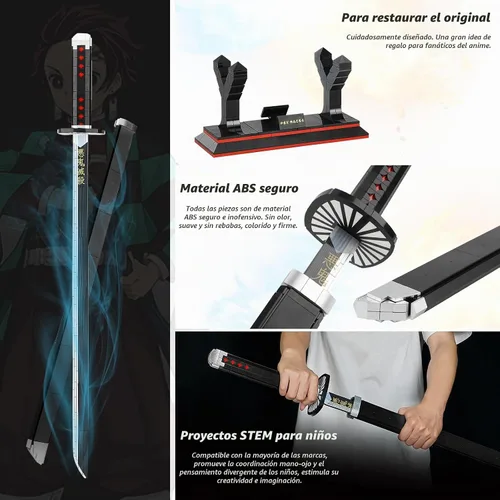 Vista 3 de Demon Sword Toy Building Set, Kamado Tanjirou Katana with Scabbard, Stand