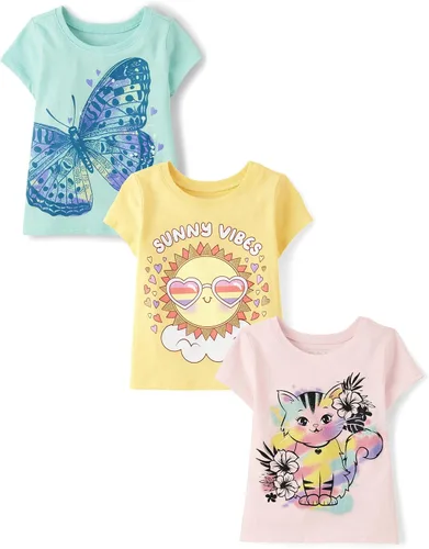 Vista 27 de The Children's Place Camisetas estampadas de manga corta para bebés y niñas pequeñas, con diseño de unicornios y mariposas, a la moda, paquete de 3