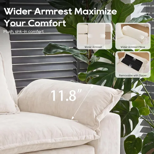 Vista 6 de URRED Sofá modular de gran tamaño, 87 pulgadas en forma de L, moderno y cómodo sofá nube con otomana móvil y almohadas, sofás de asiento profundo