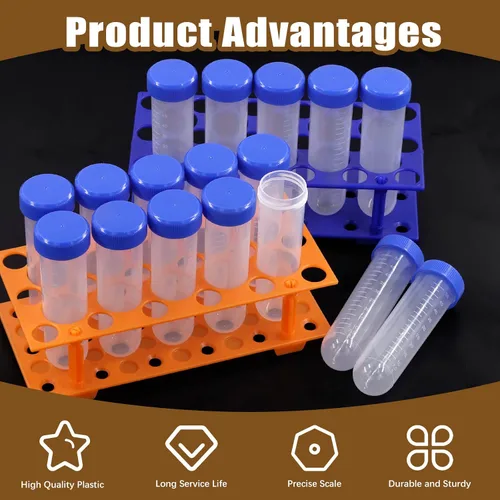 Vista 4 de Paquete de 2 tubos de ensayo de 28 pozos para centrífuga de laboratorio para 10/15/1.7 fl oz, 25 tubos de centrífuga de fondo redondo de 1.7 fl oz