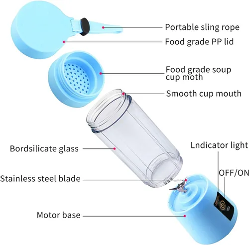 Vista 3 de Licuadora portátil inalámbrica, mini licuadora para batidos y batidos, 4 cuchillas de acero inoxidable para un potente rendimiento de mezcla