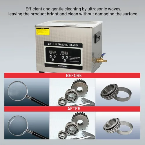Vista 6 de ZKH Máquina profesional de limpieza de joyas 10L, limpiador sónico de alta frecuencia con temporizador digital y calentador, máquina ultrasónica