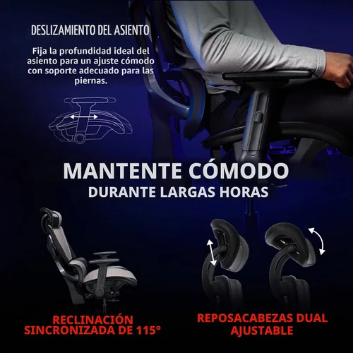 Vista 6 de Respawn Silla de oficina de malla ergonómica Specter con reposacabezas y Gris (Graphite Grey)