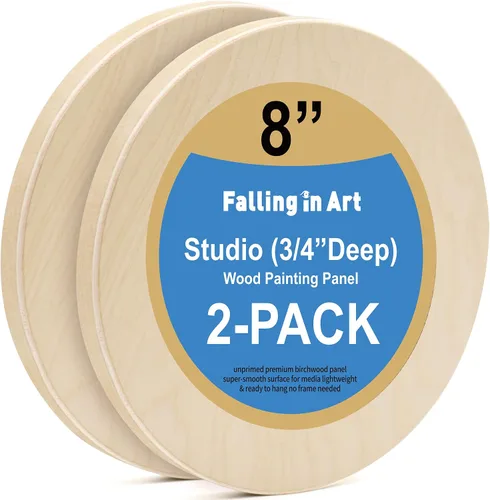 Vista 13 de Falling in Art Kit de Paneles de Madera de Abedul Redondos Sin Terminar para Pintura, Lienzo de Madera Paquete de 2 de 6 Studio 3/4" de Profundidad