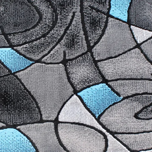 Vista 6 de EMMA + OLIVER Alfombra decorativa de olefina de felpa, patrón geométrico abstracto, tonos grises degradados con detalles azules vibrantes, 2 x 3
