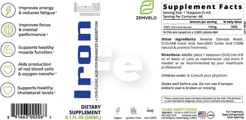 Vista 2 de Suplemento de hierro iónico líquido Deficiencia de hierro Apoyo hormonal Apoyo energético Fomenta los músculos saludables