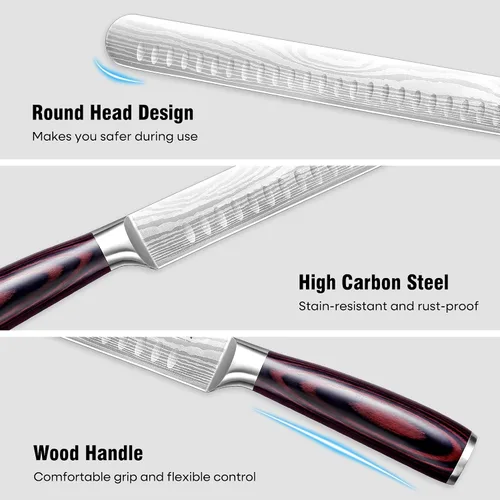 Vista 4 de PAUDIN Cuchillo para Brisket, Cuchillo de Trinchar de 12 Pulgadas de Acero Inoxidable Cuchillo para Rebanar Brisket con Borde Granton para Cortar