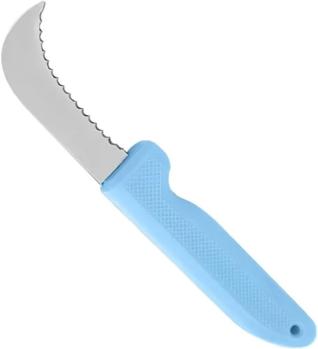 Vista 2 de Zenport K104-B Cuchillo utilitario de cosecha, hoja dentada, hoja de acero inoxidable de 3 pulgadas, azul