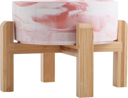 Vista 6 de Cuenco elevado de cerámica negro para perros con soporte de madera para razas pequeñas y medianas, plato de agua pesado, 6 pulgadas antideslizante