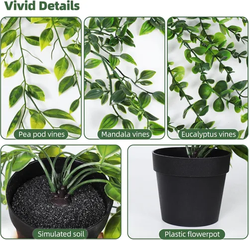 Vista 3 de RECUTMS - Plantas falsas colgantes con macetas, 3 unidades de hiedra artificial enredadera, plantas falsas en maceta, plantas artificiales