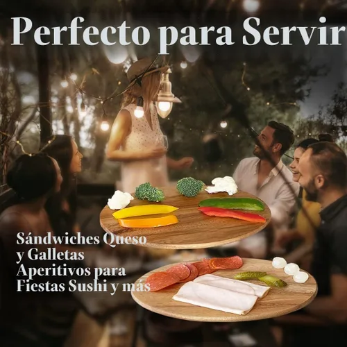 Vista 2 de Woodard & Charles 6 tablas de servir de madera de acacia con soporte, perfectas para servir, sushi, queso, aperitivos de obra, embutidos Marrón