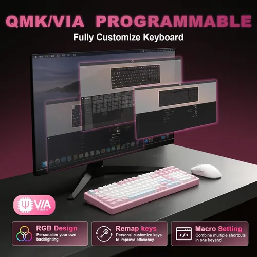 Vista 4 de YUNZII AL98 QMKVIA - Teclado mecánico inalámbrico para juegos, aluminio completo, BT2.4GUSB-C, montaje de junta intercambiable en caliente