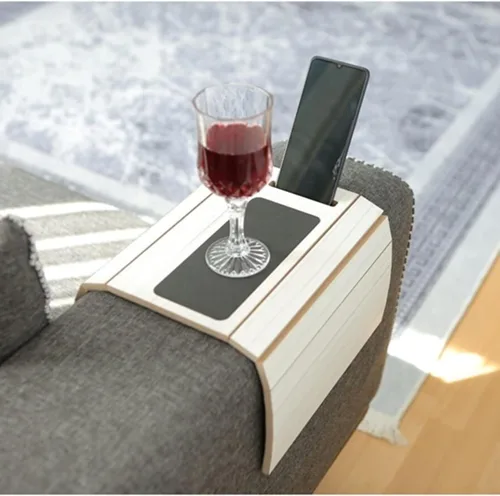 Vista 11 de Bandeja funcional de madera para sofá Mesa de brazo de sofá Bandeja de brazo de sofá ajustable Mesa auxiliar de sofá Bandeja