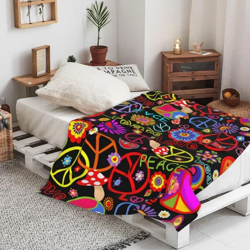 Vista 5 de Divertida y colorida manta hippie de paz y amor, mantas suaves de franela manta para cama acogedora y ligera de felpa regalos para mujeres, hombres