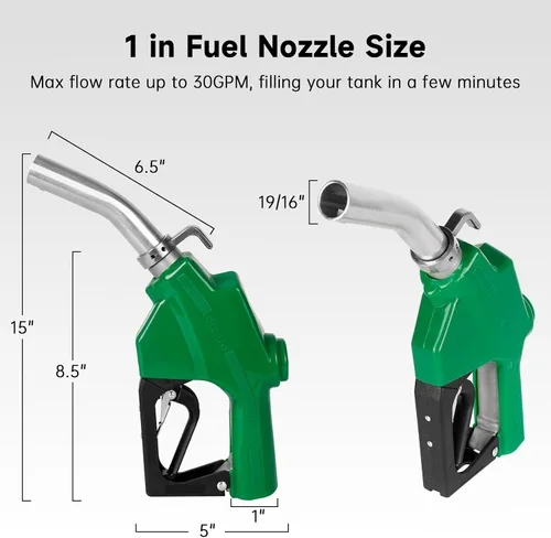 Vista 6 de Boquilla de combustible automática de 1" NPT con gancho, boquilla de gas con mango de bomba diésel, tasa de flujo máxima de 30 GPM, candado de 3