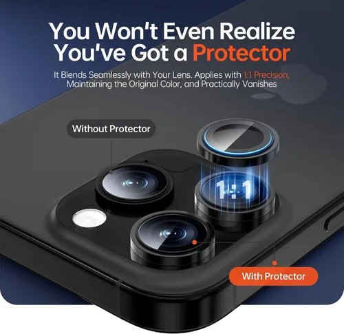 Vista 5 de Paquete de 2 protectores de lente de cámara para iPhone 17 Pro Max/17 Pro/16 Pro Max/16 Pro/15 Pro Max/15 Pro/14 Pro Max/14 Pro