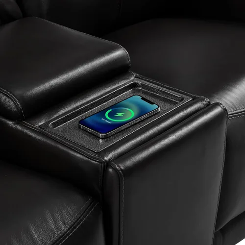 Vista 7 de Watson & Whitely Sofá reclinable eléctrico de piel auténtica, sofás reclinables de pared de 3 plazas con consola de almacenamiento, reposacabezas
