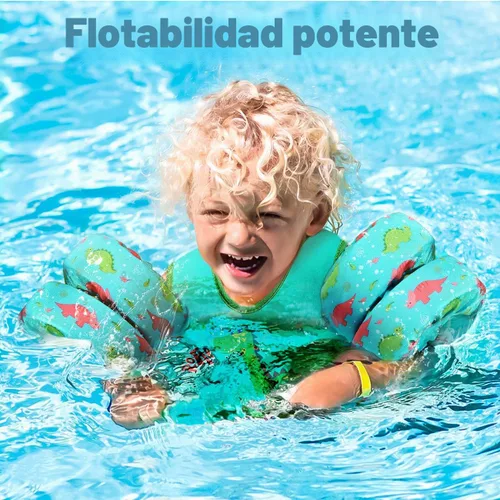 Vista 4 de HeySplash Chaleco de natación para niños pequeños, flotadores de piscina con correa ajustable G-verde
