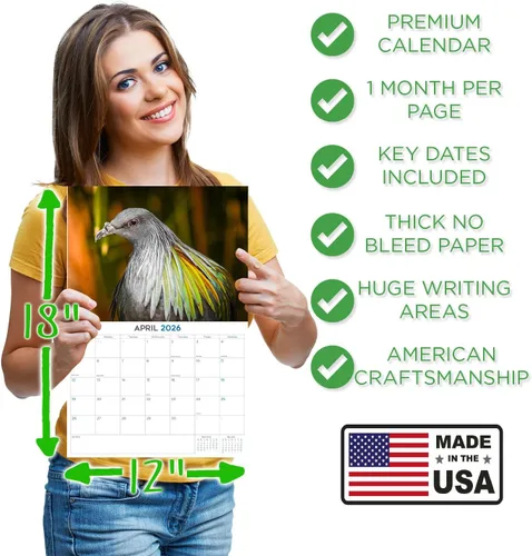 Vista 617 de Calendario de grises africanos 2025 2026 – Planificador mensual de pared de aves africanas – 12 x 18 pulgadas (abierto), calendario de pared