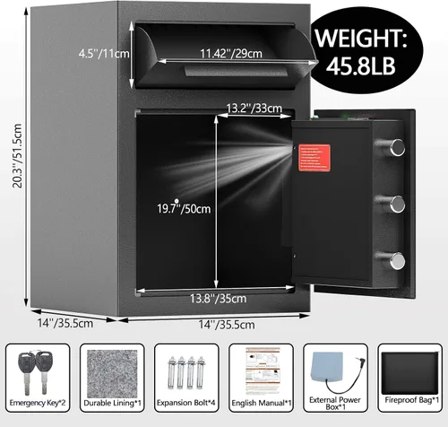 Vista 6 de Caja fuerte de 2.8 CUB para negocios, caja de seguridad electrónica con combinación digital y antipesca, caja fuerte de depósito con bolsa