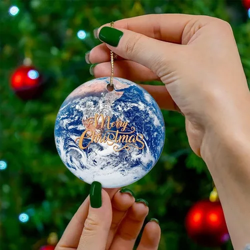 Vista 4 de Cheyan Adorno de Navidad de Universo y Planetas, adorno de árbol de Navidad para decoración del hogar de Navidad, adorno de porcelana de estrella