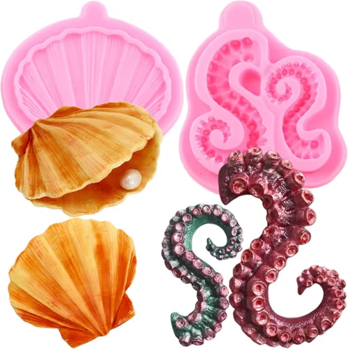 Vista 8 de Mujiang Moldes de silicona con temática de sirena 3D, molde de silicona Neptuno para decoración de pasteles, caramelo, chocolate, azúcar, arcilla