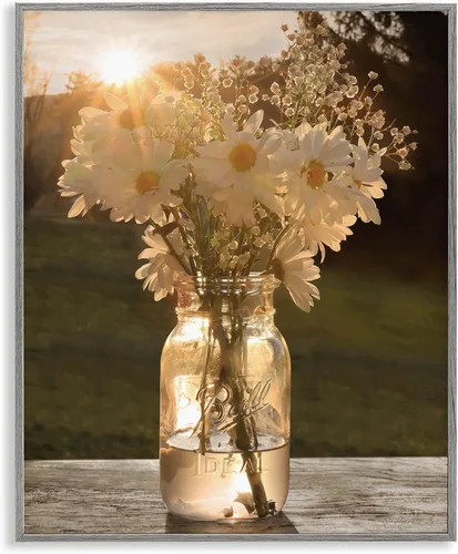 Vista 14 de Stupell Industries Warm Meadow Daisies Mason Jar Flores de picnic rurales, diseño de Lori Deiter Stupell Industries White, 11 x 14 Inches, Easy