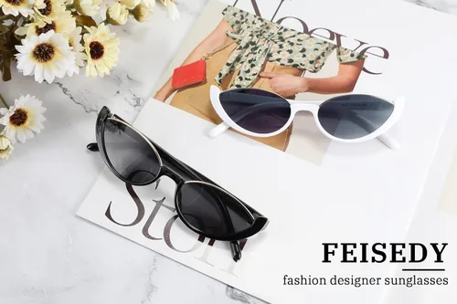 Vista 7 de FEISEDY Gafas de sol de ojo de gato pequeñas de moda retro para mujer, gafas de sol frescas B2864
