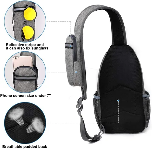 Vista 6 de Waterfly - Mochila cruzada tipo bandolera para viajes y caminatas, bolsa de pecho, Gris, talla única