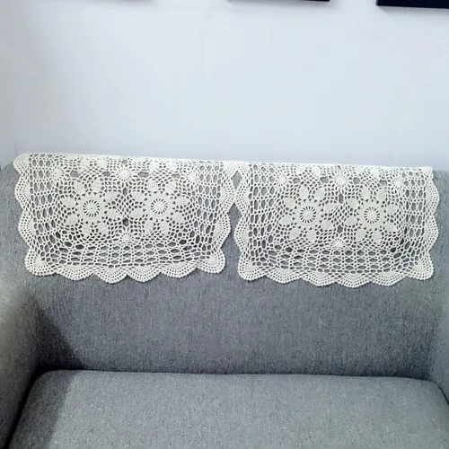 Vista 7 de Laivigo Manteles individuales de encaje de algodón hecho a mano, 19 pulgadas, color beige