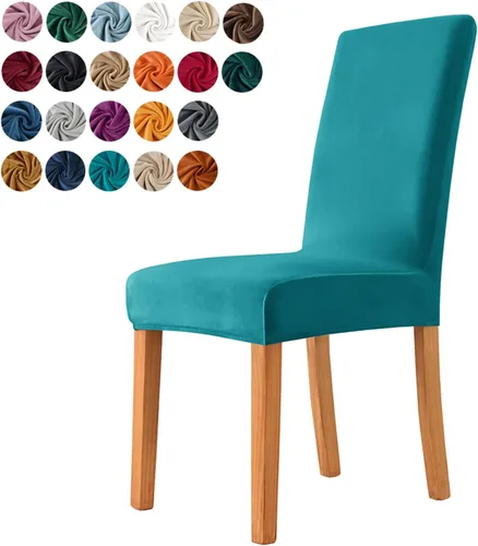 Vista 14 de Juego de 6 fundas para sillas de comedor, fundas elásticas de terciopelo para sillas de comedor, extraíbles y lavables, fundas protectoras