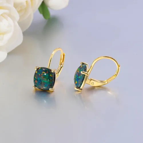 Vista 5 de CiNily Aretes colgantes para mujeres y niñas, hipoalergénicos, chapados en oro de 14 quilates, aretes con dije cuadrado de ópalo, aretes de palanca