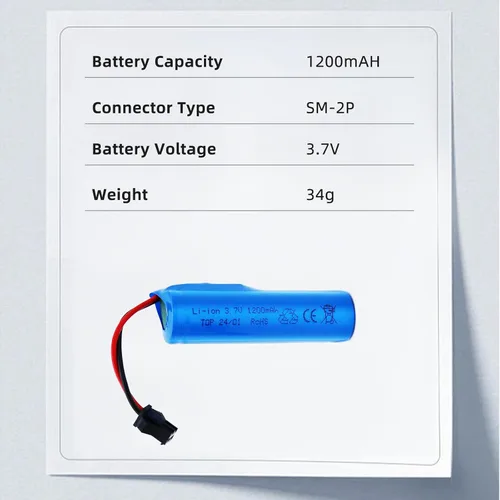 Vista 7 de Batería de iones de litio de 3.7 V de 1200 mAh – Paquete de 2 baterías recargables SM-2P enchufe con 2 cables de carga USB para coches de control