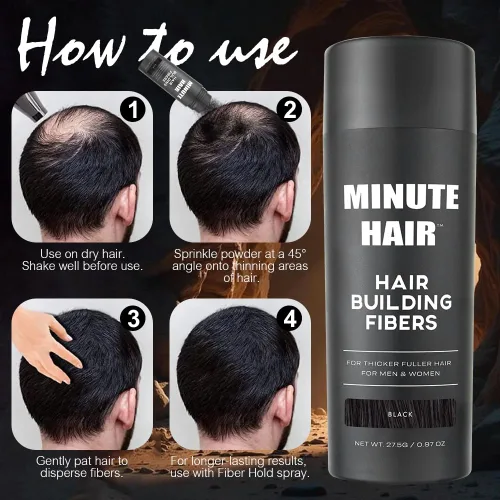 Vista 8 de Botella de tamaño grande de 0.97 oz llena de fibras Minute Hair Fibers. Fibras de construcción de cabello de alta calidad. Gran cantidad de fibras