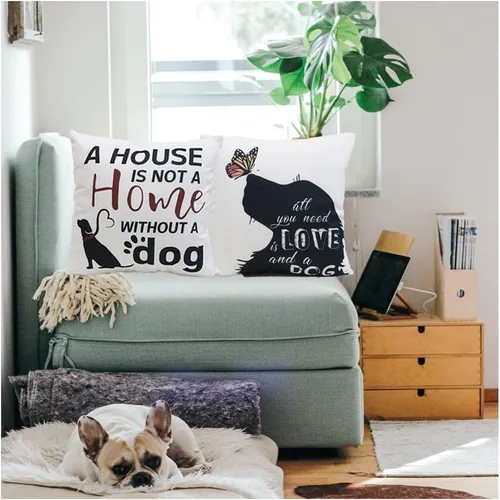 Vista 4 de Fundas de almohada para perro, fundas de almohada para mascotas, funda de almohada de algodón y lino para sofá, cama, 18 x 18 pulgadas, juego de 4