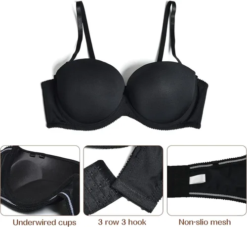 Vista 6 de Women's Strapless Push Up Thick Padded Bra with Convertible Clear Straps Underwired Lift Up Supportive T-Shirt Bras