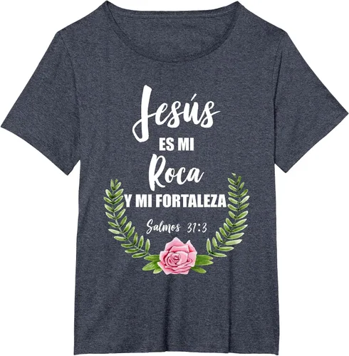 Vista 14 de Jesus ES Mi Roca - Camiseta con versículo bíblico cristiano español Salmos Asphalt Grey