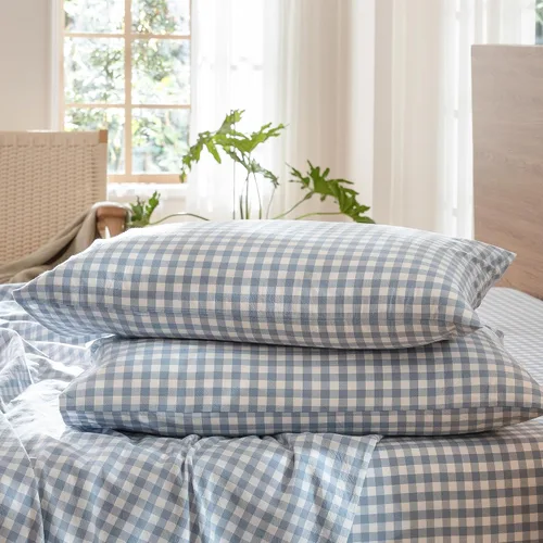 Vista 24 de MooMee Juego de 2 fundas de almohada de cuadros 100% algodón lavado con textura parecida al lino, transpirable, duradera, suave y cómoda
