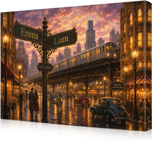 Vista 25 de IPIC - Personalized Framed Canvas with Custom Street Sign in Boston Personalized Street Signs with Names, Custom Canvas Print, Boston Sunset