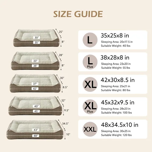 Vista 4 de JOEJOY Camas ortopédicas XL para perros de tamaño grande, extra gruesas, con apoyo y laterales, sofá cama ultrasuave para perros grandes, color Beige